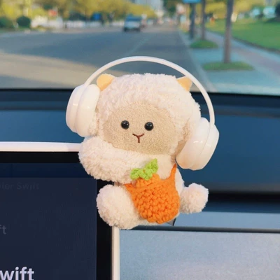 Ornaments Trendy High-End Decorations — Car ornaments - papa-ornaments-free-glue-little-sheep-white-headphones-knitted-orange-bag-back-carrot