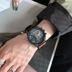 氣質時尚GUOU中性風帥氣石英表多功能五針少年感硅膠帶休閒腕錶