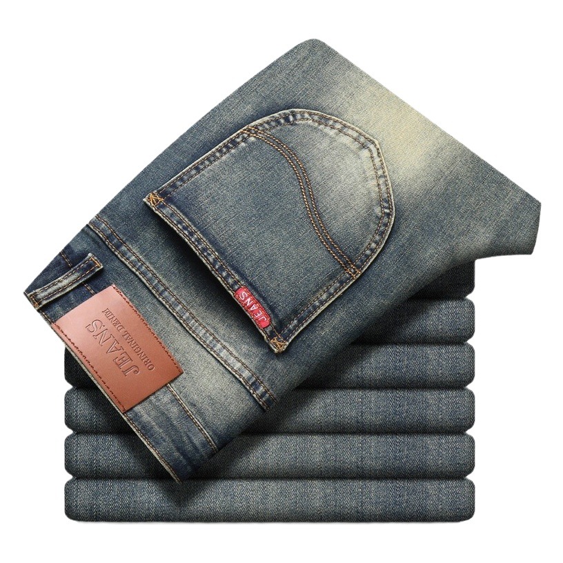 Pantalones vaqueros simples de los hombres rectos de otoño e invierno gruesos pantalones casuales de los hombres de la marca de moda retro estiramiento Delgado pantalones largos de los hombres