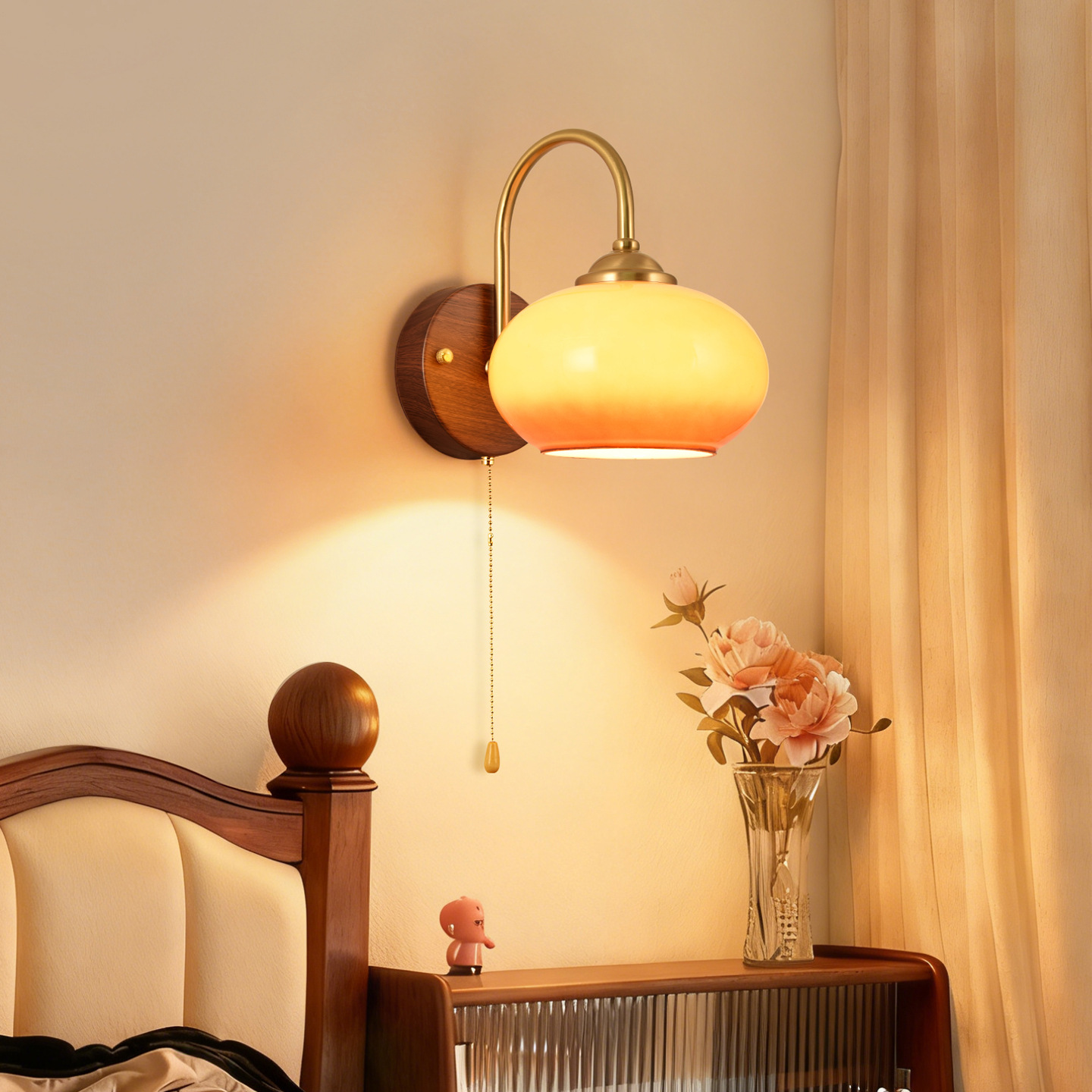 lámpara de pared de estilo medieval, viento tranquilo retro sala de estar, estudio, dormitorio, lámpara de cabezal de cama, pasillo de vidrio, lámpara de pared de fondo residencial L271