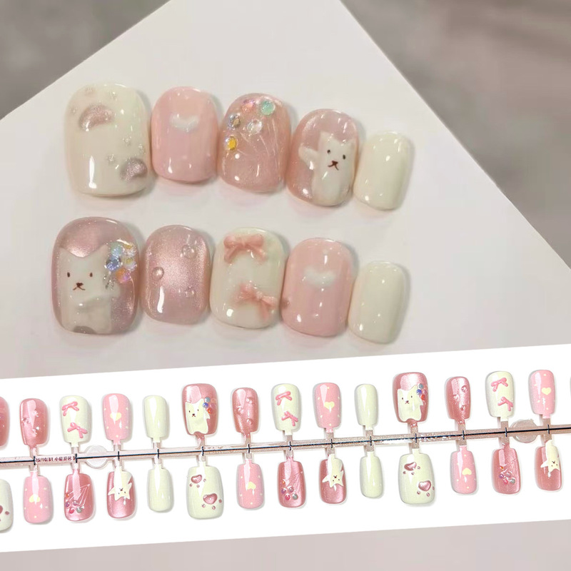 Bouquet Kitten Milk Wear Nail Cat Eye Bow Nail Art Patch Xiaohongshu Hot Style Ins Cute and Sweet Bouquet Kitten Milk Wear Nail Cat Eye Bow Nail Art Patch Xiaohongshu Hot Style Ins Cute and Sweet
