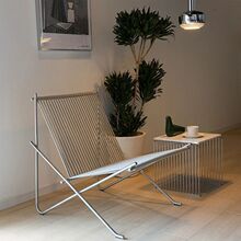 PK4极简休闲椅不锈钢金属躺椅设计师中古简约椅子阳台单椅绳编椅