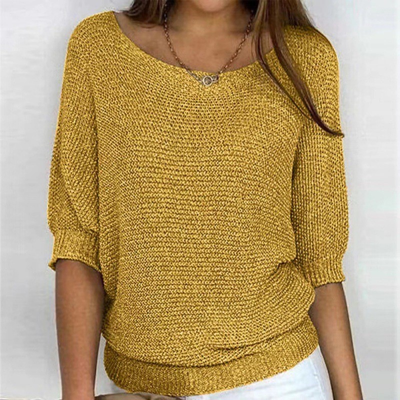 Foreign Trade Pure Color Round Neck Knitwear 2025 Spring New European and American Aliexpress Wish Three-Quarter Sleeve Top Air-Conditioning Shirt Foreign Trade Pure Color Round Neck Knitwear 2025 Spring New European and American Aliexpress Wish Three-Quarter Sleeve Top Air-Conditioning Shirt