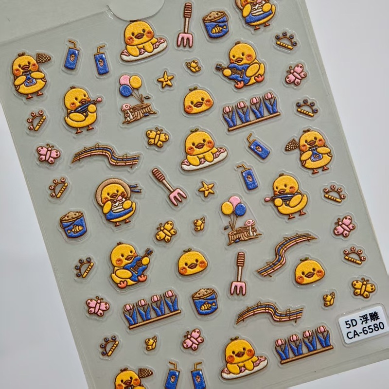 可爱小黄鸭美甲贴纸5D浮雕立体创意白色鸭子diy指甲贴纸饰品 CA款|undefined