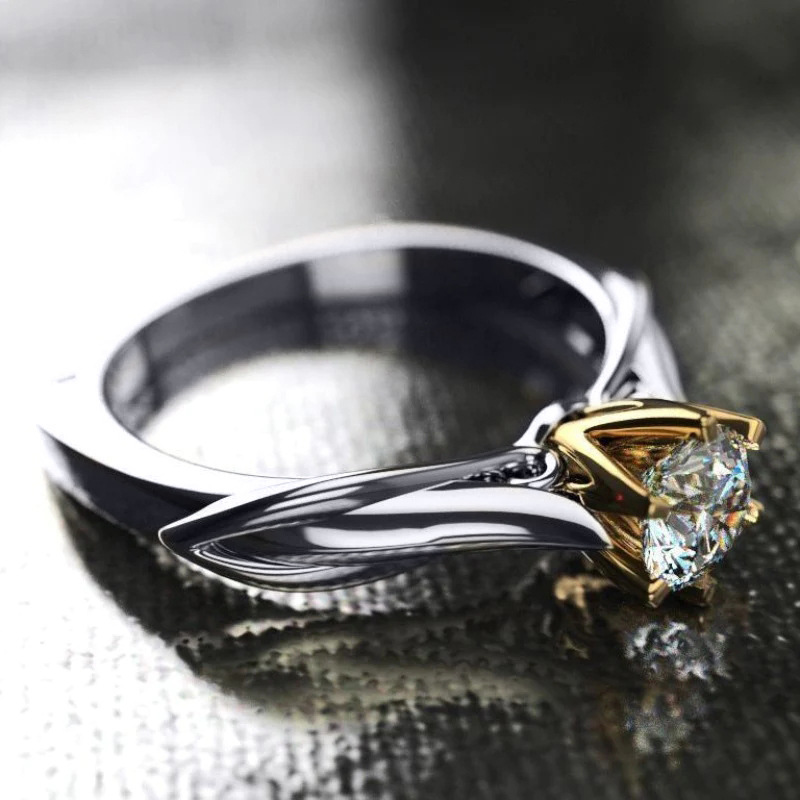 Classic Engagement Ring Six Claw Square Cut Sparkle Silver Tone_voghion.com