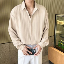 肌理设计褶皱质感男士长袖衬衫宽松免烫垂坠春夏防晒白色轻奢高级