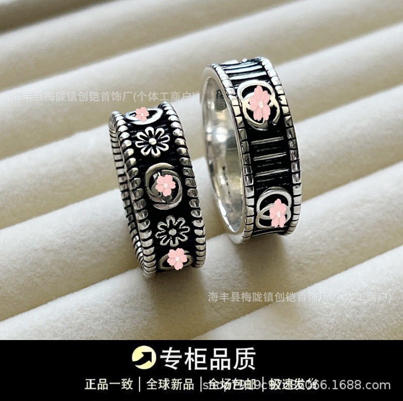 古家复古戒指条纹钛钢男女情侣经典无畏对戒珐琅掉色染黑指环对戒