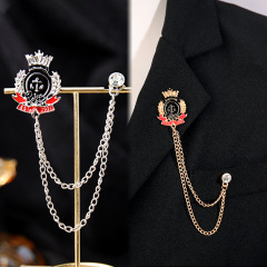 復古歐美跨境滿鑽流蘇鏈條胸針高級感小眾簡約時尚鑲鑽領針男士