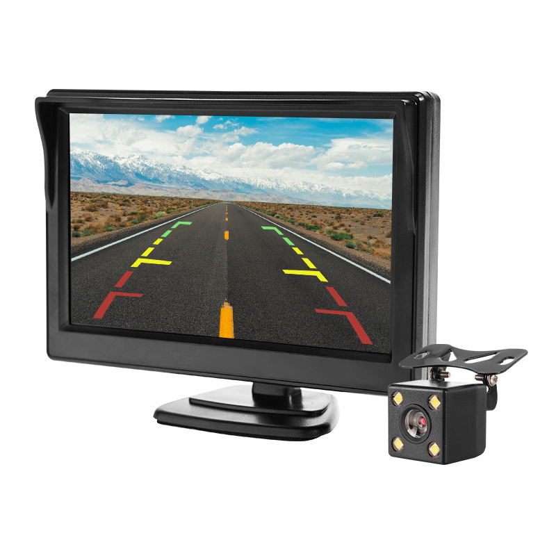 (2개) 5인치 모니터 데스크탑 LCD 자동차 반전 이미지 CCD 카메라 DC 케이블 세트 양방향 AV 입력