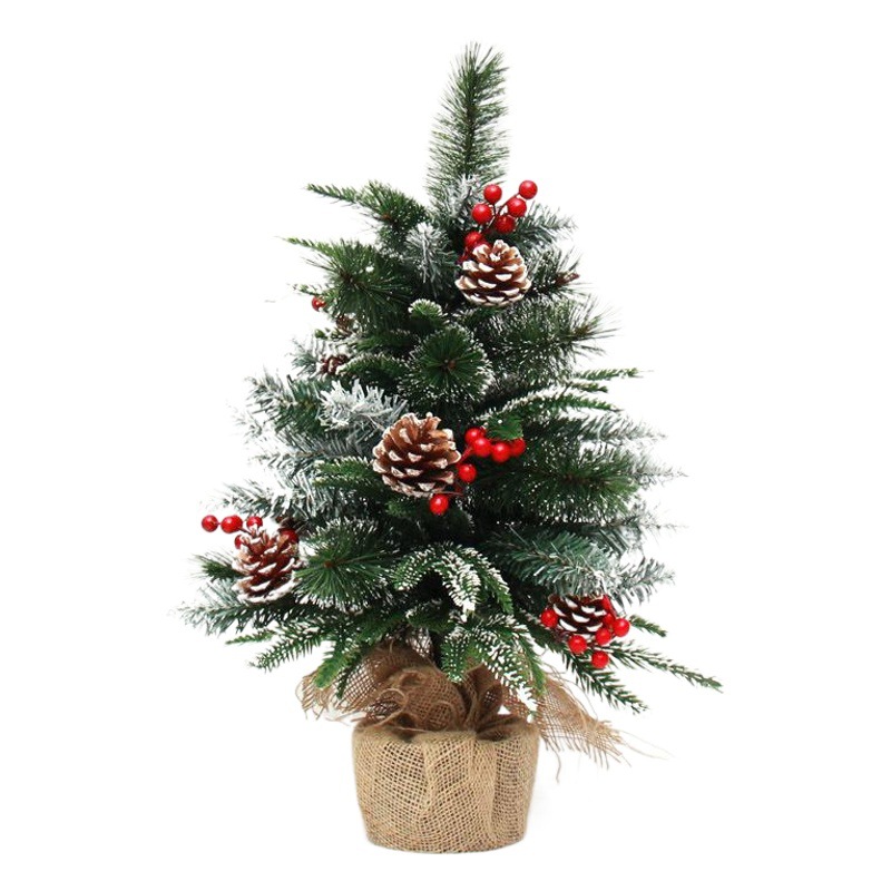 Hong Kong Heng 60/90cm fruta roja mixta PE hoja pequeño árbol de Navidad Lino Cono de Pino Mini Navidad bonsai árbol adornos