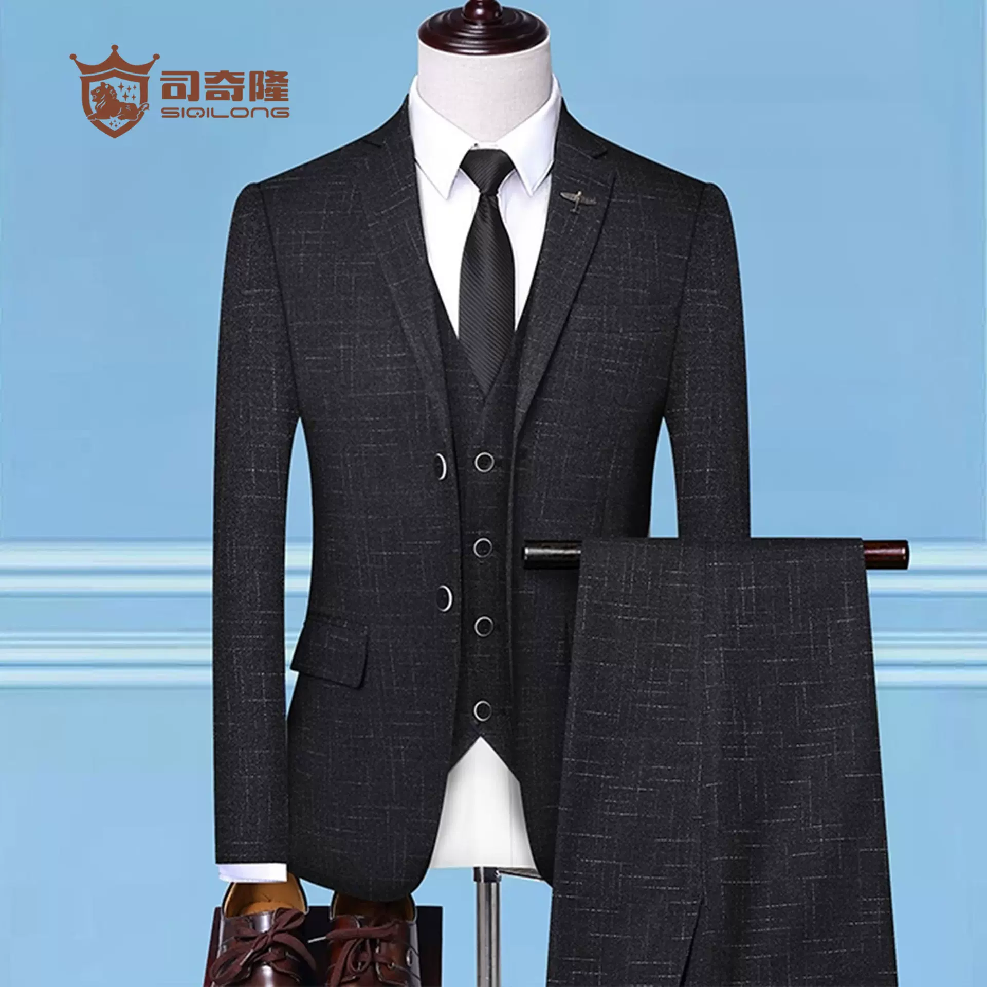 男士西装套装春秋韩版修身条纹商务正装结婚礼服伴郎服西服三件套