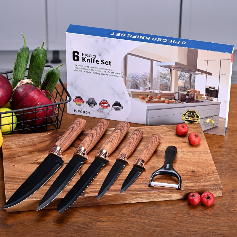 Acero inoxidable cabeza galvanizada simple mango de cubierta cuchillo de pintura 6 piezas cuchillo de cocina cuchillo de frutas