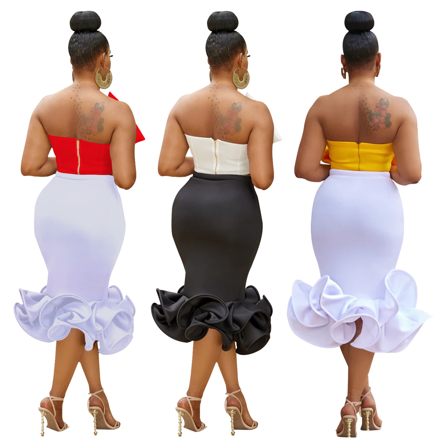 C6397 transfronteriza AliExpress amazon moda europea y americana de las mujeres sin mangas tubo superior arco cadera falda conjunto de dos piezas