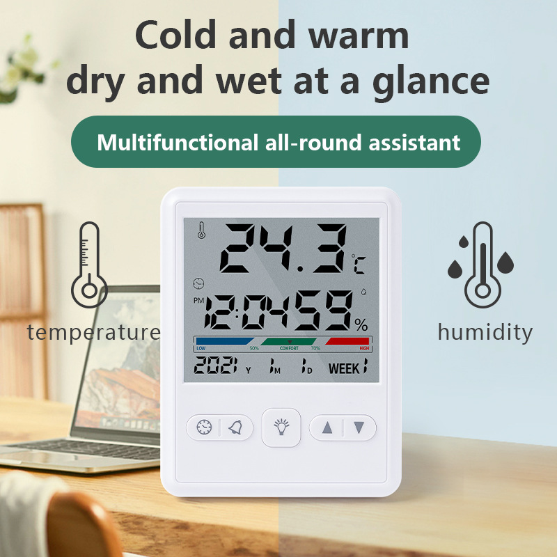新款多功能电子温湿度计大屏自动暖光卧室家用数字测温仪温度计