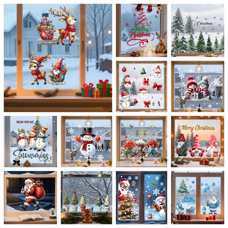 Santa Claus Window Stickers Christmas Party Carnival Decorations Door and Window Wall Scene Layout Electrostatic Transparent Film Santa Claus Window Stickers Christmas Party Carnival Decorations Door and Window Wall Scene Layout Electrostatic Transparent Film