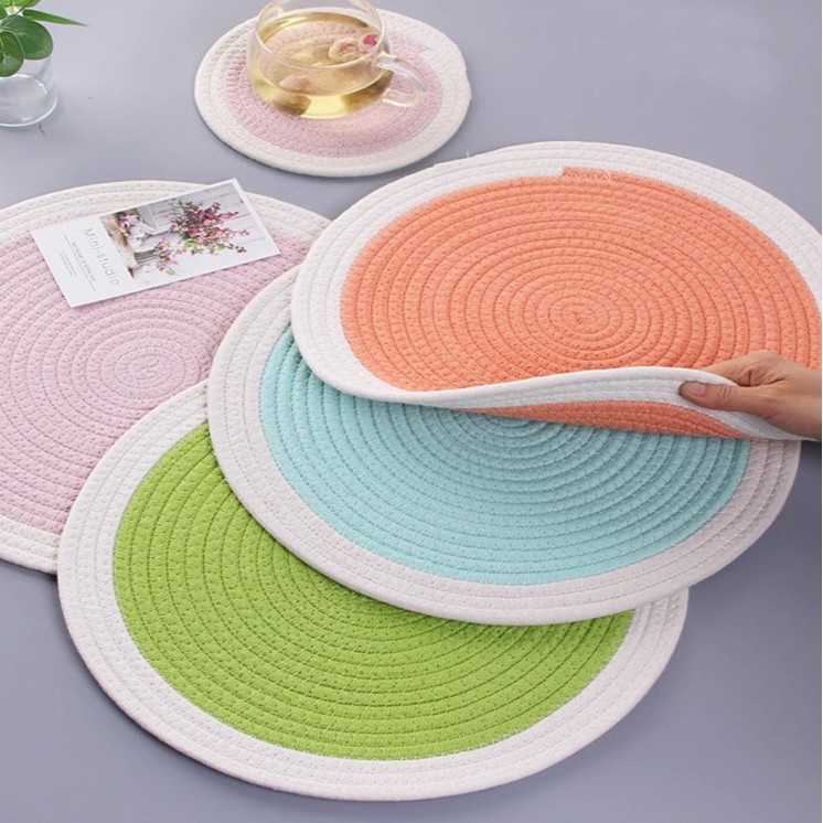 Cojín de paja transfronteriza tela de algodón impresa cojín de taza tejido a mano cojín casero de corteza de maíz cojín de mesa aislante térmico a prueba de quemaduras