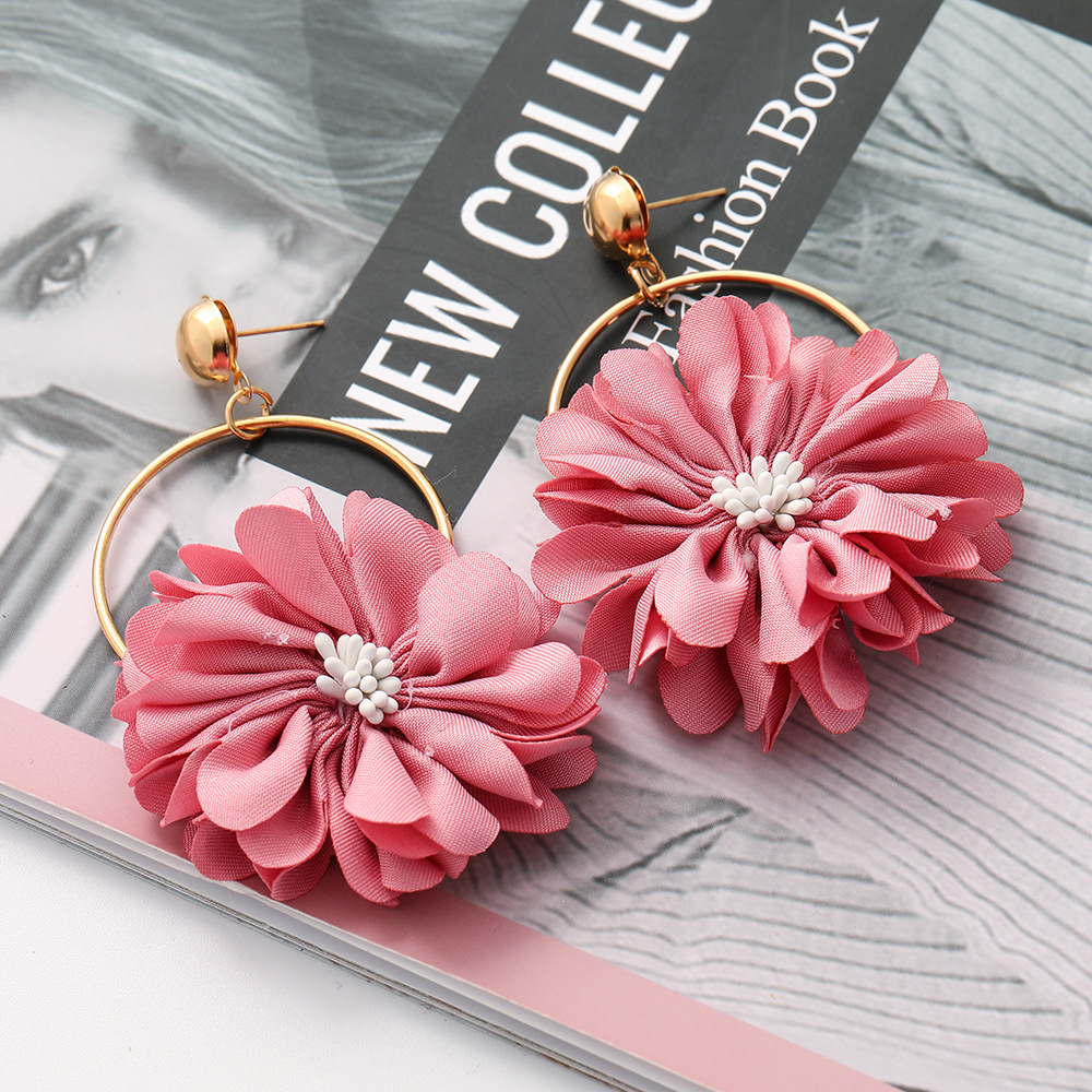 New Fashion Multi-layer Chiffon Cloth Lace Flower Earrings display picture 9