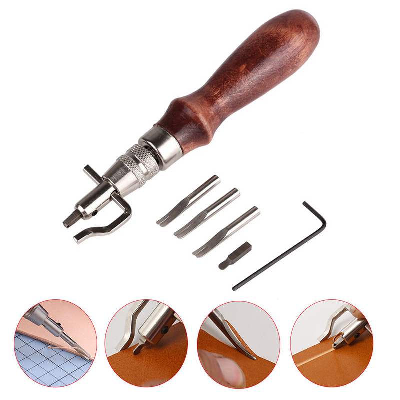 (2개) 다기능 그루빙 도구 수제 가죽 가죽 조각 도구 나무 손잡이 그루빙 도구 다기능 트리머 에지 프레서