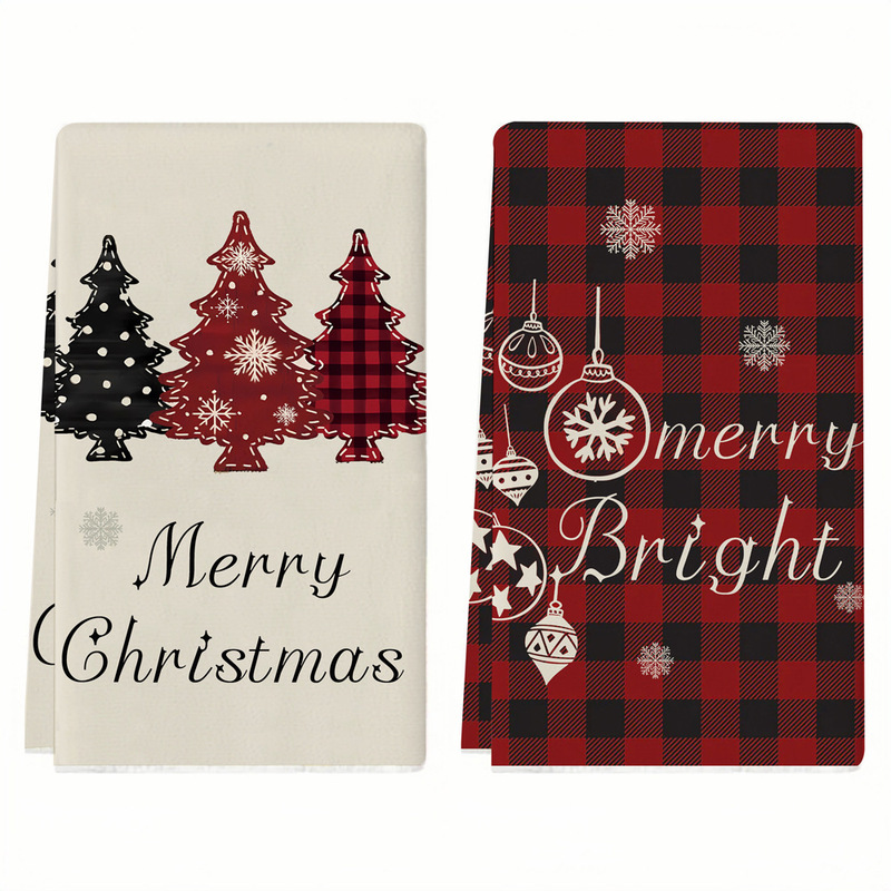 Amazon Cross Border Kitchen Supplies Hand Towel Dishwashing Towel Plaid Christmas Tree Pattern