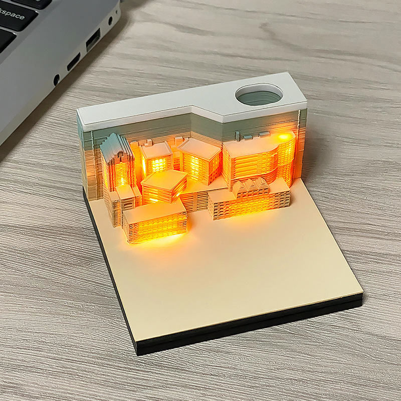 クリエイティブなビジネス年次総会イベント記念品 ミニチュア建築紙彫り模型 卓上装飾 3D立体メモ帳|undefined