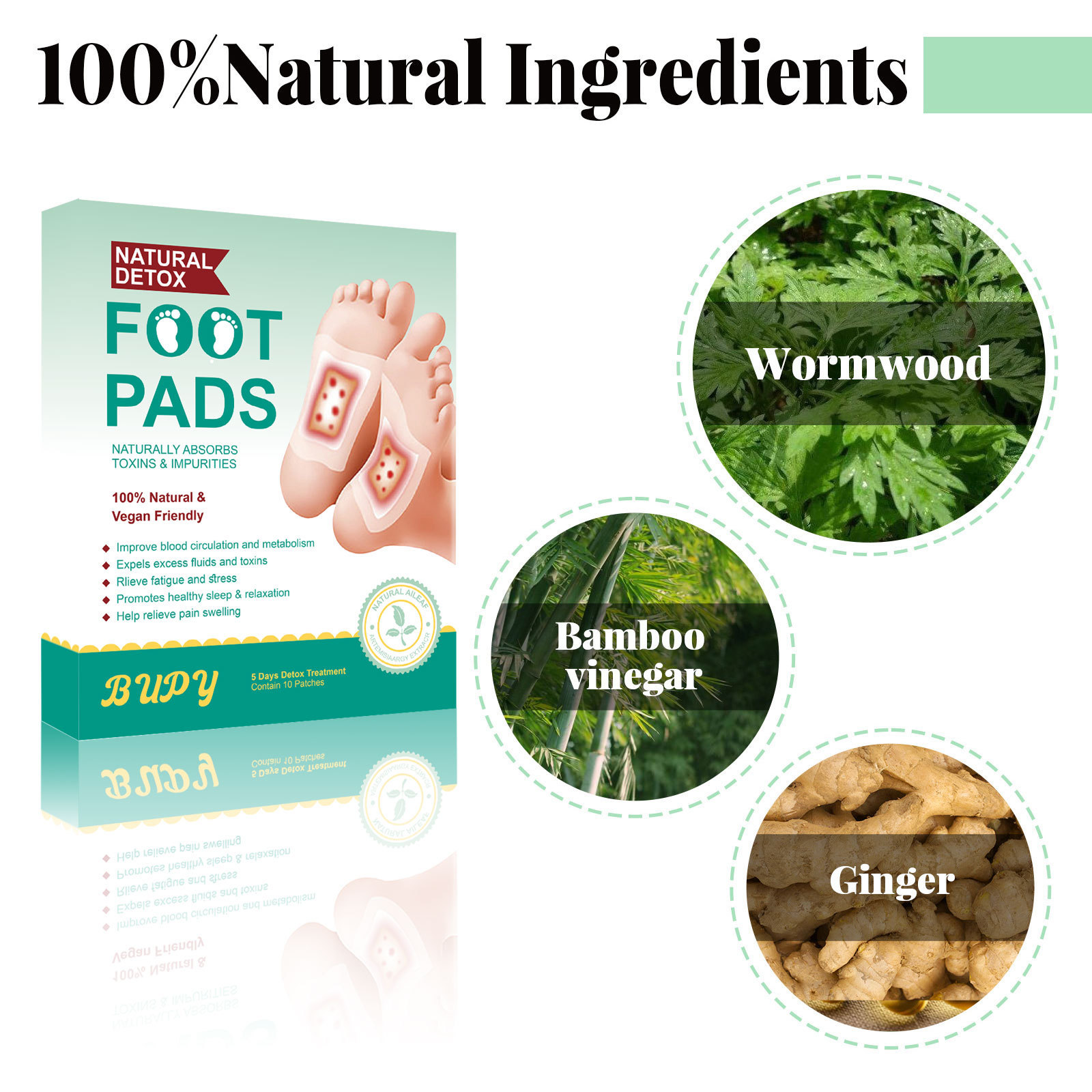 Mugwort and Ginger Foot Patches for All Skin Types 10 Piece Set