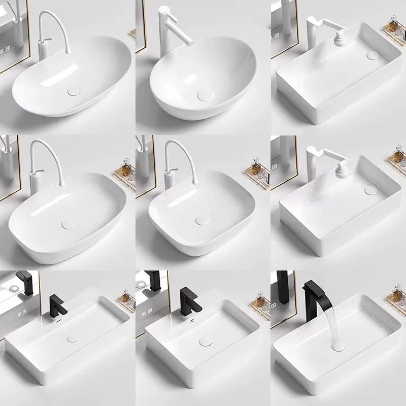 工程款艺术台上盆酒店洗手盆卫生间陶瓷洗脸盆方形圆形单面盆跨境