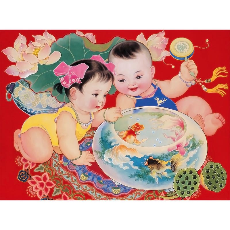 年画娃娃送子图宝宝画报墙贴男女胎怀旧金童玉女漂亮海报