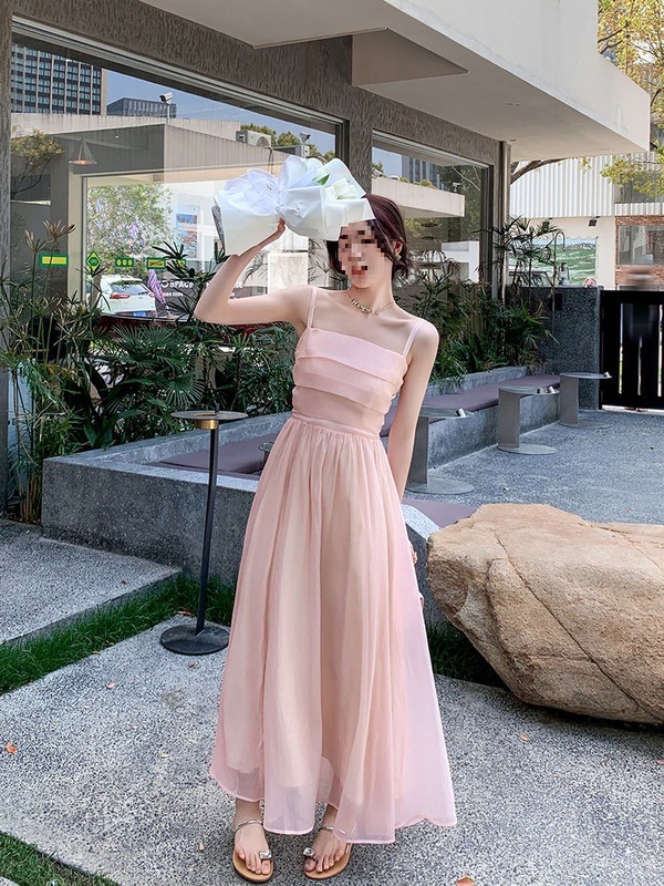 海边度假法式连衣裙2025新款女粉色仙女裙子超仙森系吊带裙女夏季|undefined