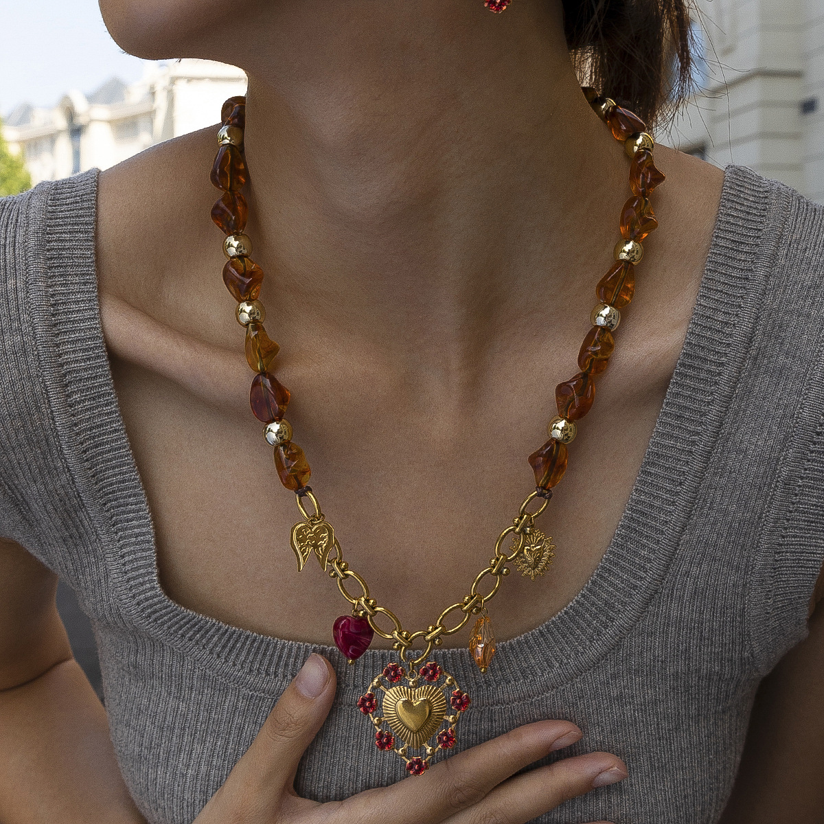 Tiana color goteo flor amor colgante ligero lujo alto sentido collar de cuerda alex joyería