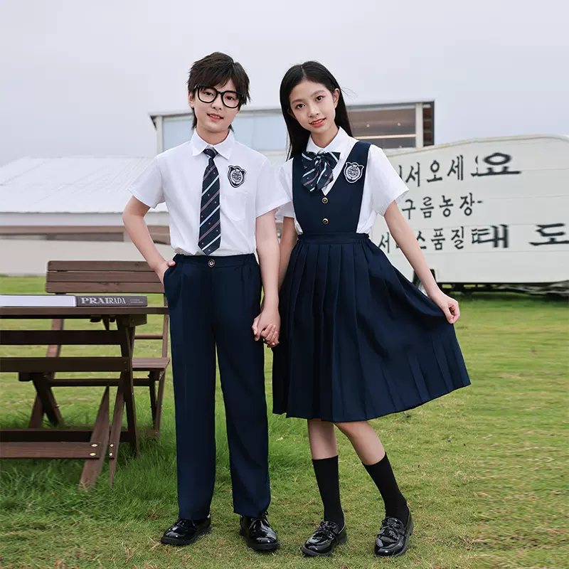 可爱甜美英伦风中小学生短袖校服新款班服六一儿童合唱团演出服装