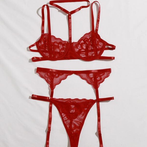 Sexy Lingerie for Small Breasts, Three-Point Style with Open Crotch, Provocative, See-Through, Seductive, Bed Sleepwear, Passion Set, Lace