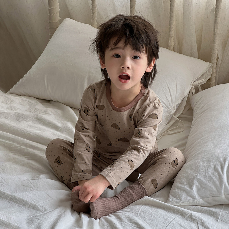 10A抗菌儿童纯棉无骨莱卡家居服男女宝宝秋衣秋裤睡衣套装童装|undefined
