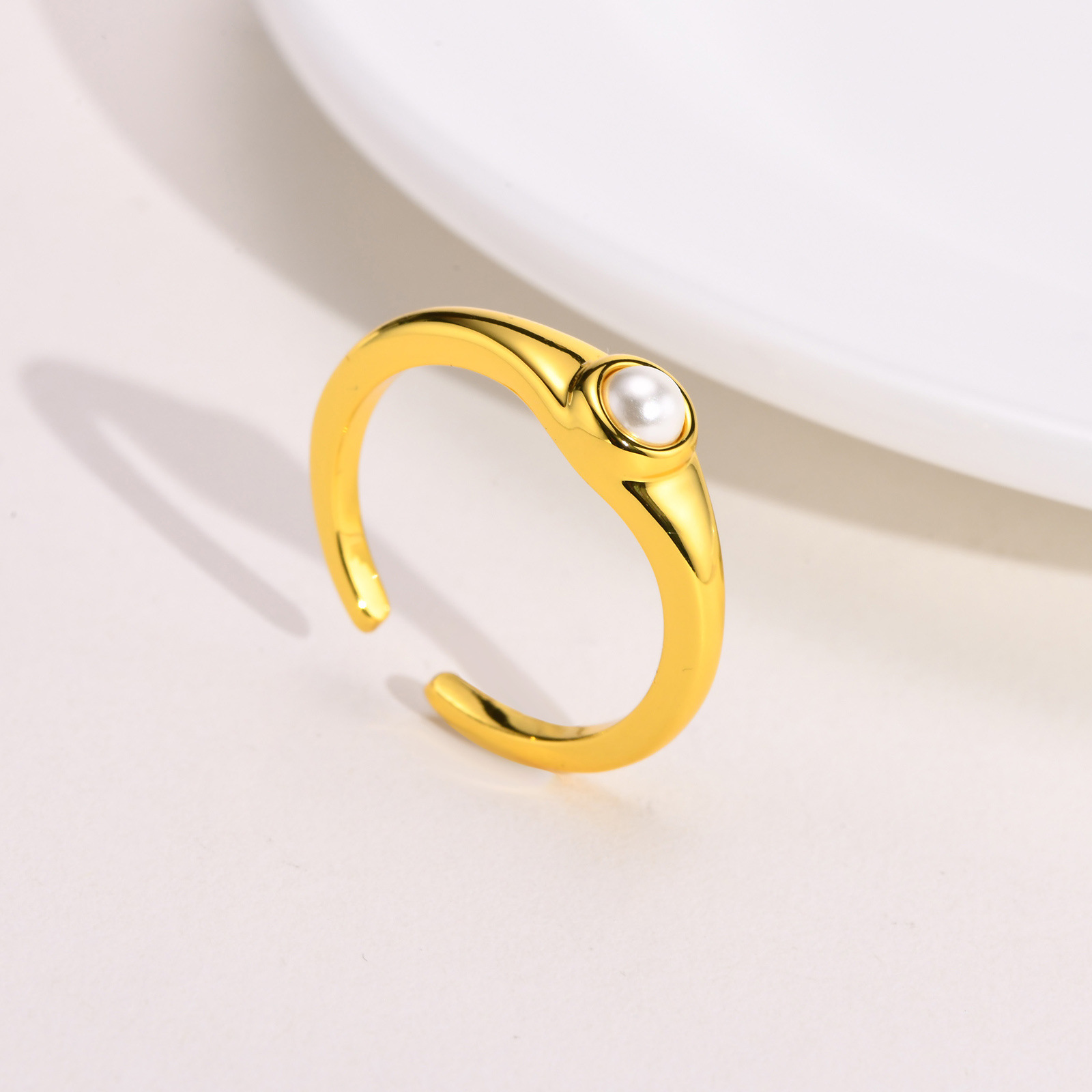 Fashion U Shape Copper Inlay Agate Open Ring 1 Piece