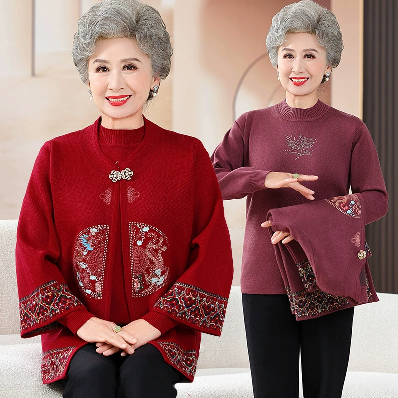 Пожилые люди осенние платья бабушки вязаные свитера пальто для пожилых мам весной и осенью