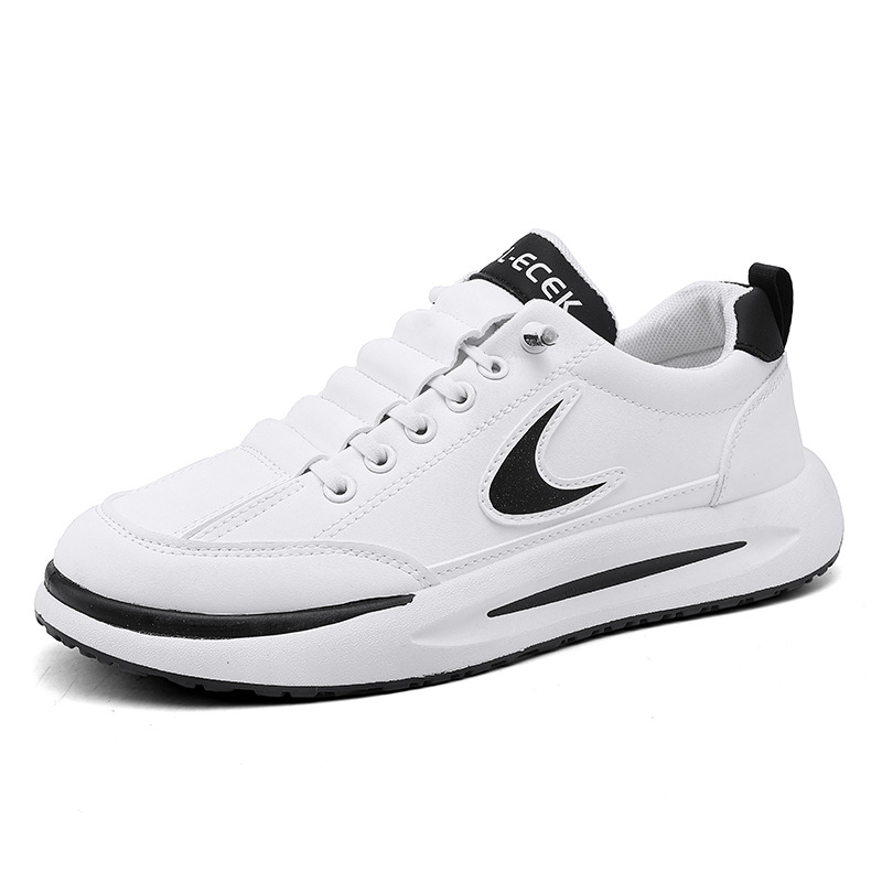 Men's White Leather Trainers Casual Breathable Elevated Shoes_voghion.com