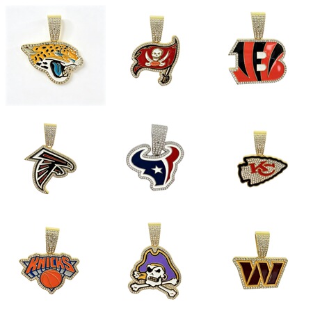 European Hip-Hop Full Rhinestone NFL Team Logo Pendant Trendy Alloy Necklace Uni