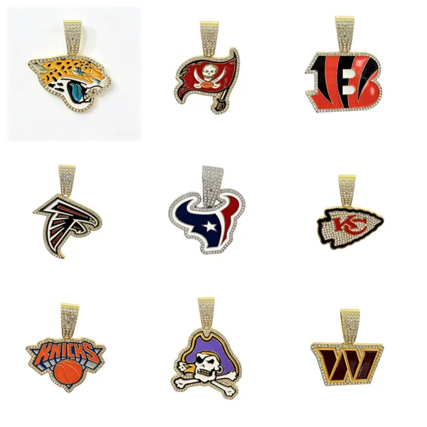 European and American hip-hop full-diamond NFL team logo pendant, personalized trendy alloy necklace, unisex accessory for fashionistas