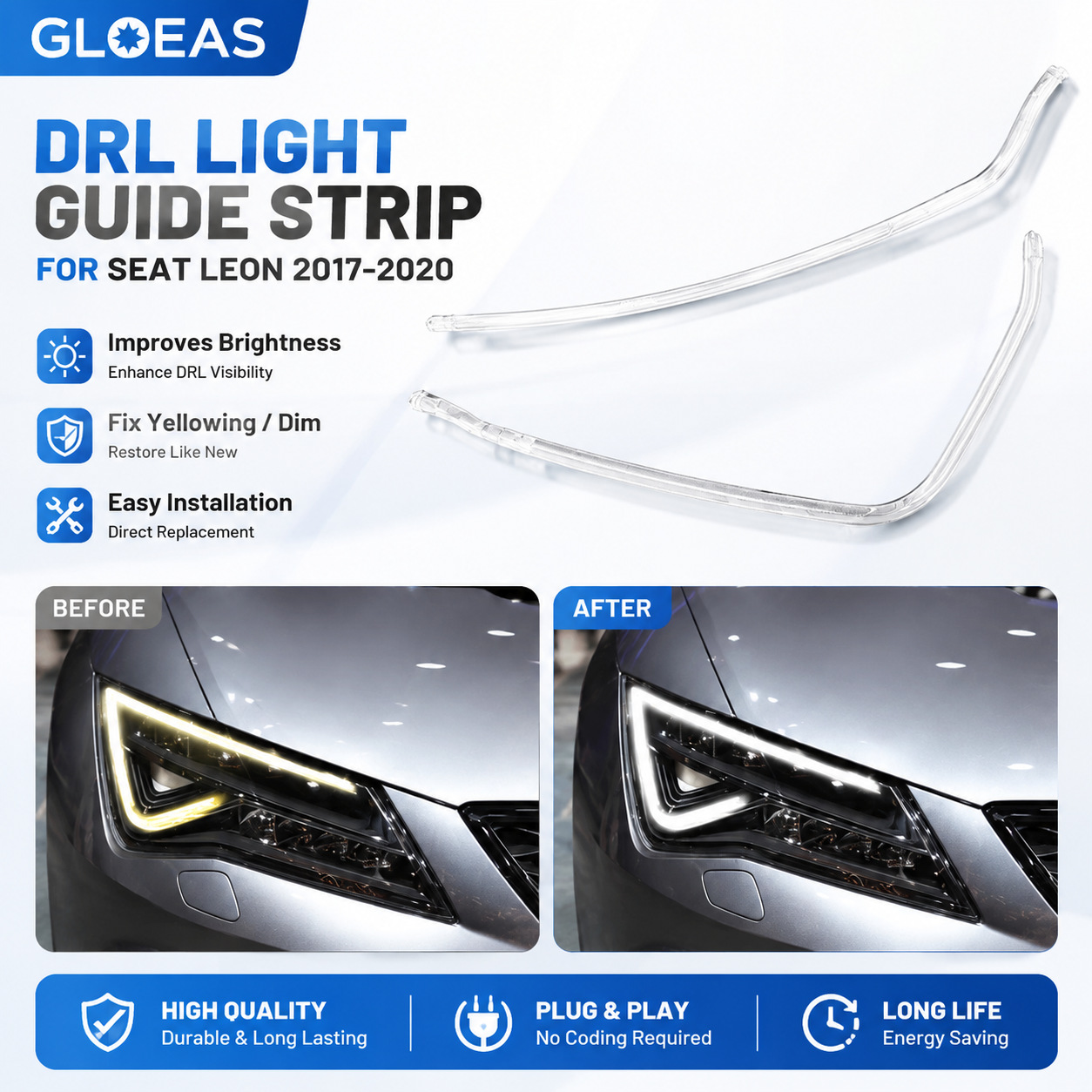 Suitable for 2017-2020 Seat Leon LED daytime running light strips, light guide strips, light guide tubes