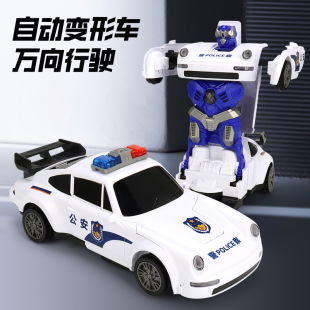 Tiktok same electric universal automatic deformation police car light music robot boy toy stall wholesale
