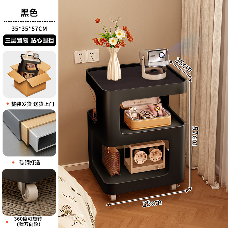 Mesa de cabezal de cama pequeña y simple, estante de cabezal de cama moderno con lámpara de hierro forjado, tablero de borde móvil creativo