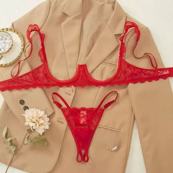 European and American Style Sexy No-Take-Off Open-Crotch Lace Lingerie Set, Pure Desire Temptation, Plus Size