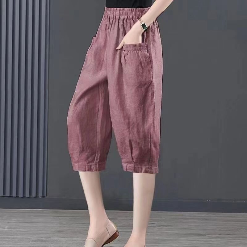 Ice silk cotton-linen cropped pants for women, summer thin style, new casual pants, loose lantern pants, mid-length pants, plus size stylish harem pants Ice silk cotton-linen cropped pants for women, summer thin style, new casual pants, loose lantern pants, mid-length pants, plus size stylish harem pants