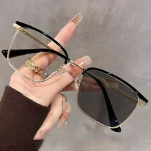 时尚感光变色防蓝光眼镜男款眉毛半框平光镜潮复古商务防蓝光眼镜