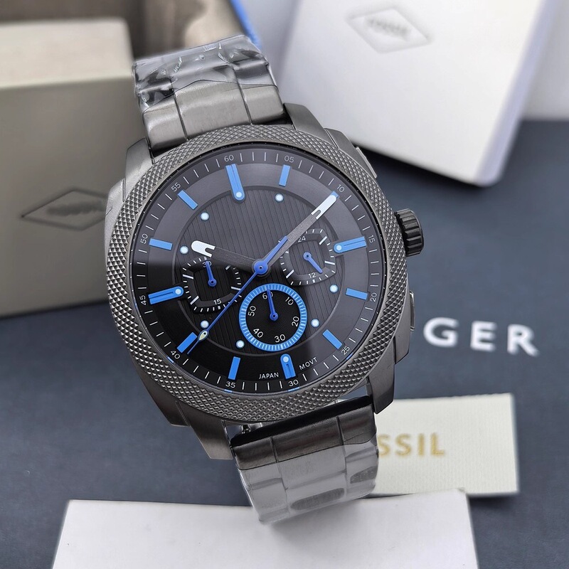 Foreign Trade Fossil Watch Gray Stainless Steel Blue Trendy Business Casual Quartz Chronograph Calendar Waterproof Men's Watch