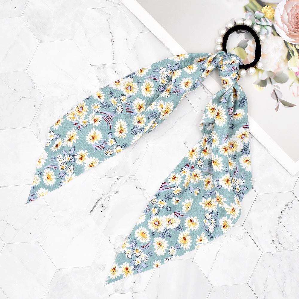 Scrunchies De Pelo De Perlas De Tela Con Estampado Floral Pequeño De Estilo Coreano display picture 6