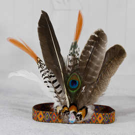 批发羽毛头饰孔雀毛印第安非洲野人酋长帽儿童表演装扮舞台道具