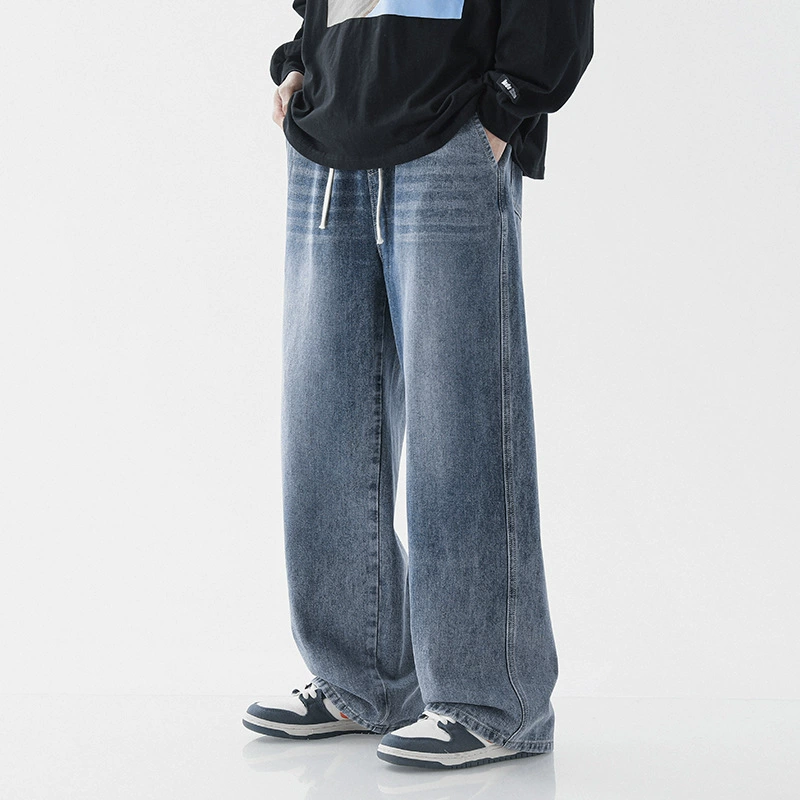 Свободные джинсы прямого кроя, в американском стиле кэжуал, универсальные, с эффектом винтажной стирки, брюки в пол, слегка эластичные, удобные, в ретро-стиле, осенние.