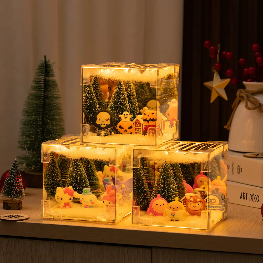 圣诞魔方小夜灯diy圣诞节派对装扮万圣节魔方镜子小夜灯