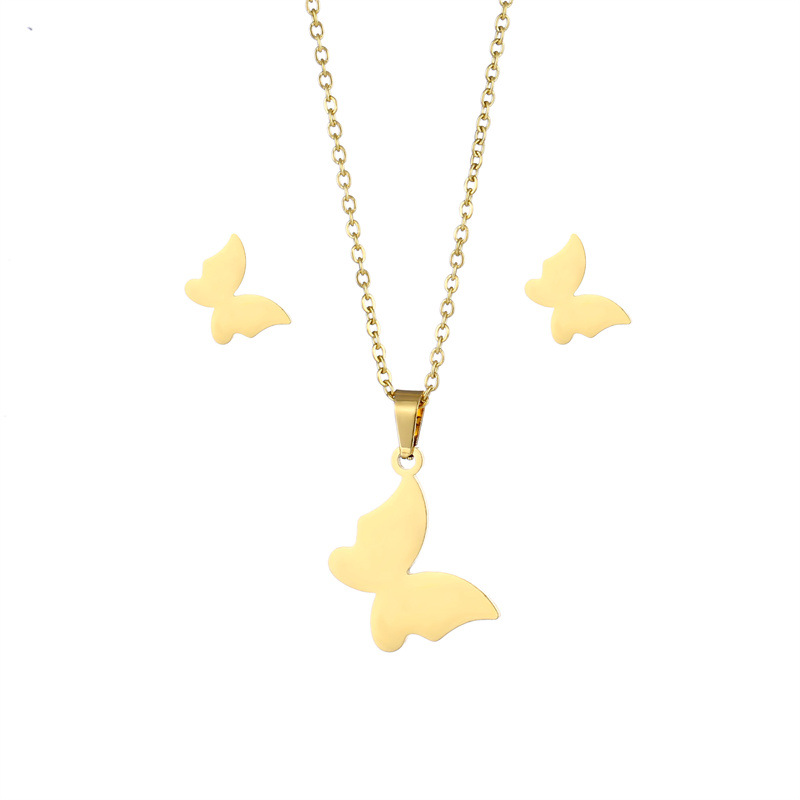 Womenu0027S Simple Style Butterfly Stainless Steel Titanium Steel Pendant Necklace Jewelry Sets