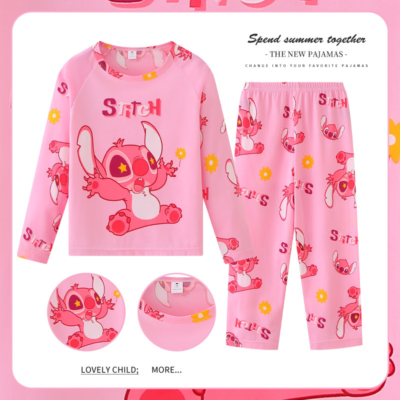 Pijamas de las niñas primavera y otoño manga larga delgada medio y grande niños lindos dibujos animados bebé niños princesa estilo homewear traje